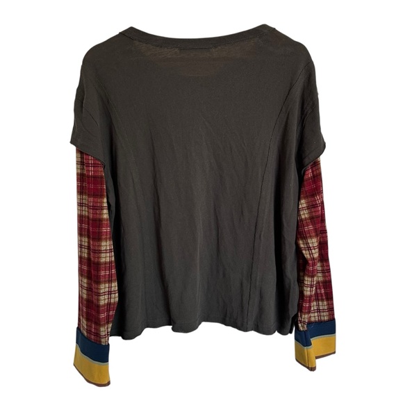 NATURAL LIFE Gray Top with Plaid Sleeves Medium - Picture 5 of 11